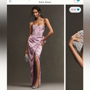 V. Chapman June Printed Corset Front-Slit Gown - Rose